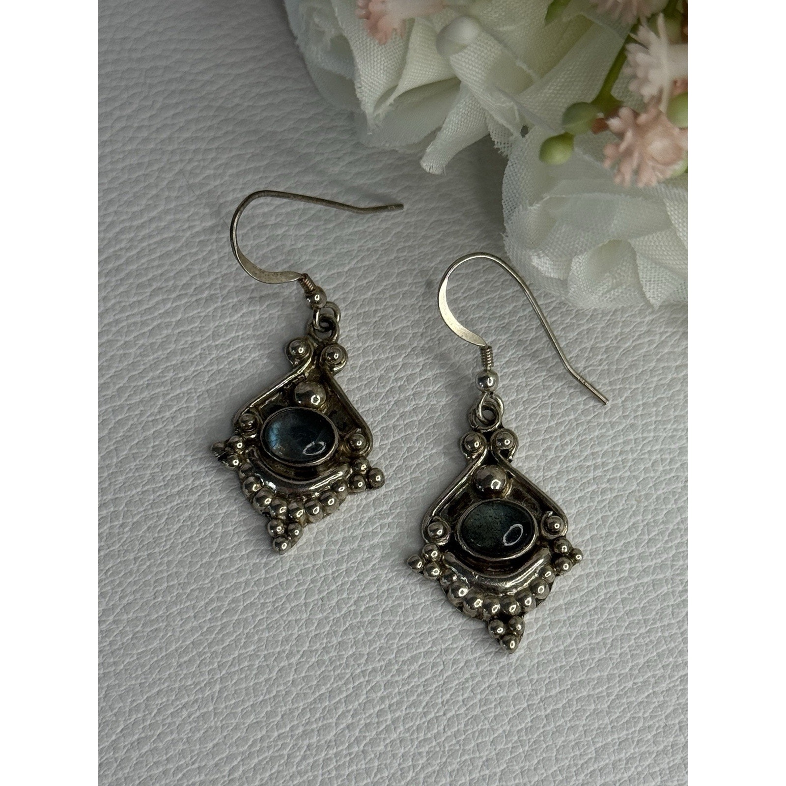 Vintage 925 Sterling Silver Labradorite Earrings Length 180 Inch 193$